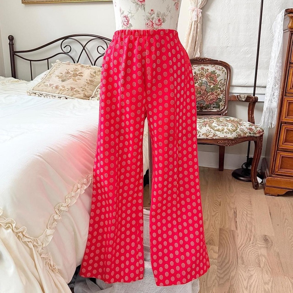 70s vintage size small to medium red polka dot flare pants
